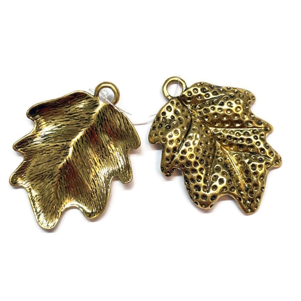 As Low As $2 Large Antique Golden Tibetan Style Leaf Pendants 45.5mmx35.5mm (2)